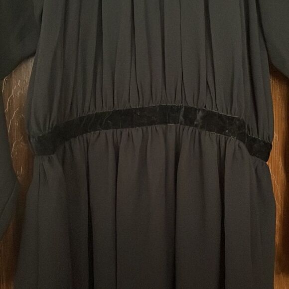 ASOS black chiffon dress with velvet waistband & diamond detail around neckline - Picture 3 of 9
